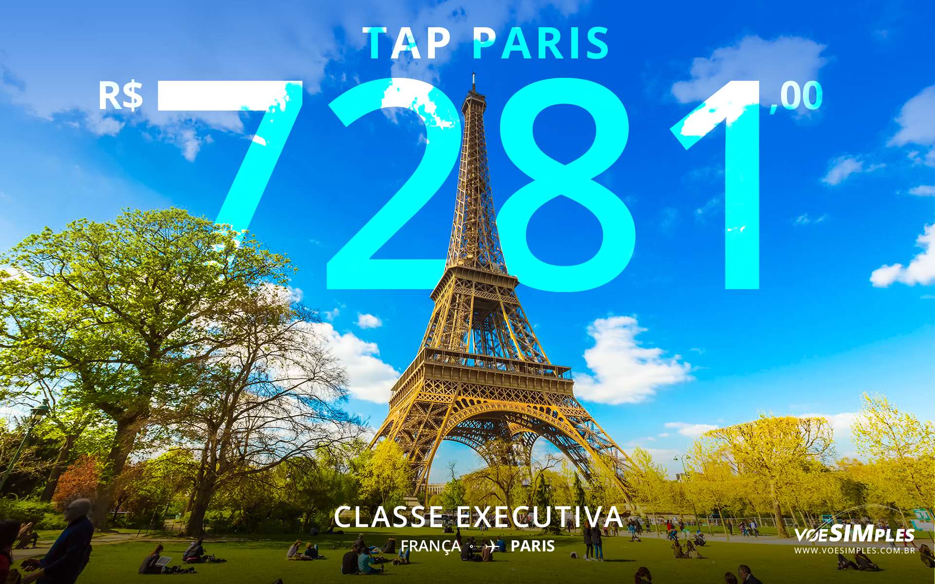 Passagem executiva promocional Tap destino Paris França Voe Simples