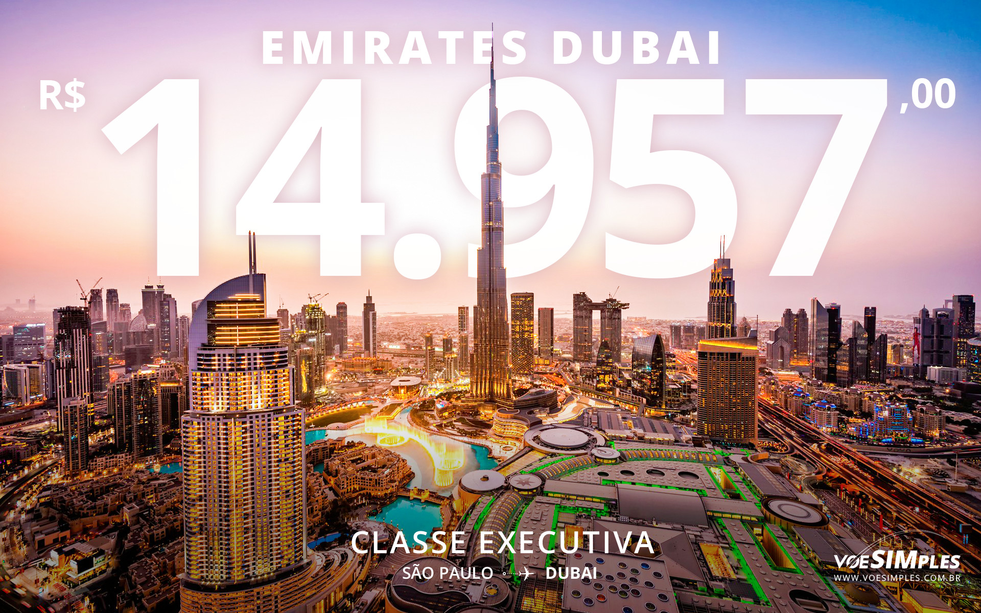 Passagem aérea executiva Emirates para Dubai