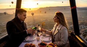 Romantic Hot Air Balloon Ride - Couple Toasting at Sunrise in Ca