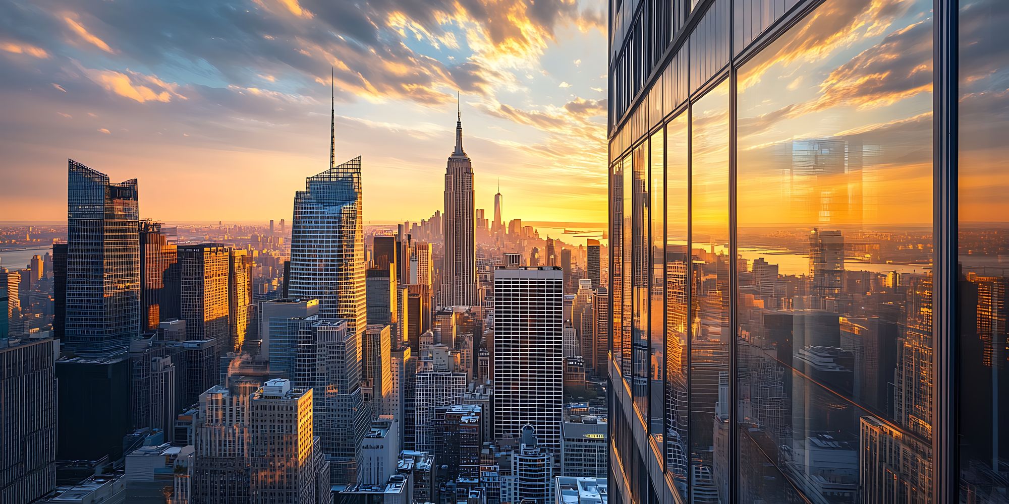 Arranha-céus de Manhattan ao pôr do sol