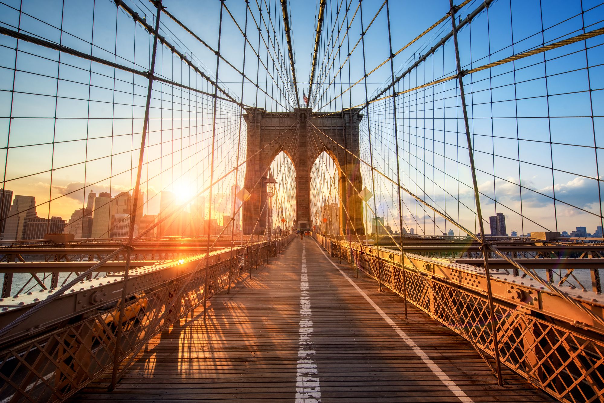 Pôr do sol na Ponte do Brooklyn