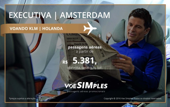 Passagem aérea Classe Executiva KLM para Amsterdã