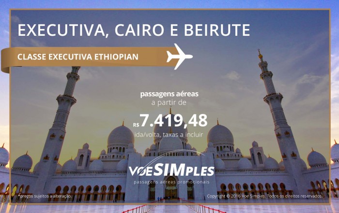 Passagem aérea Classe Executiva Ethiopian Airlines para Cairo e Beirute
