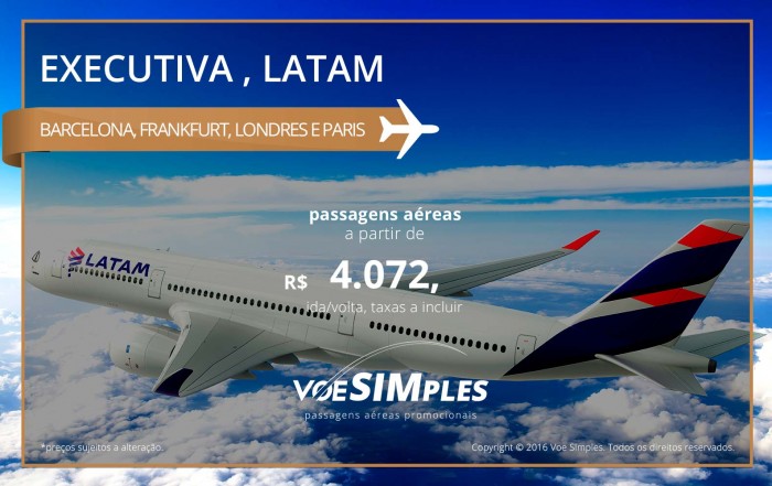 Passagem aérea Classe Executiva LATAM para a Europa