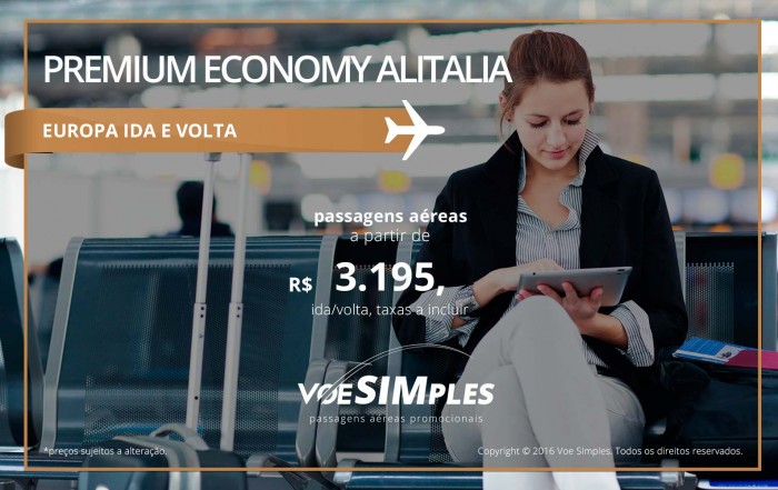 Passagem aérea Premium Economy Alitalia para Europa